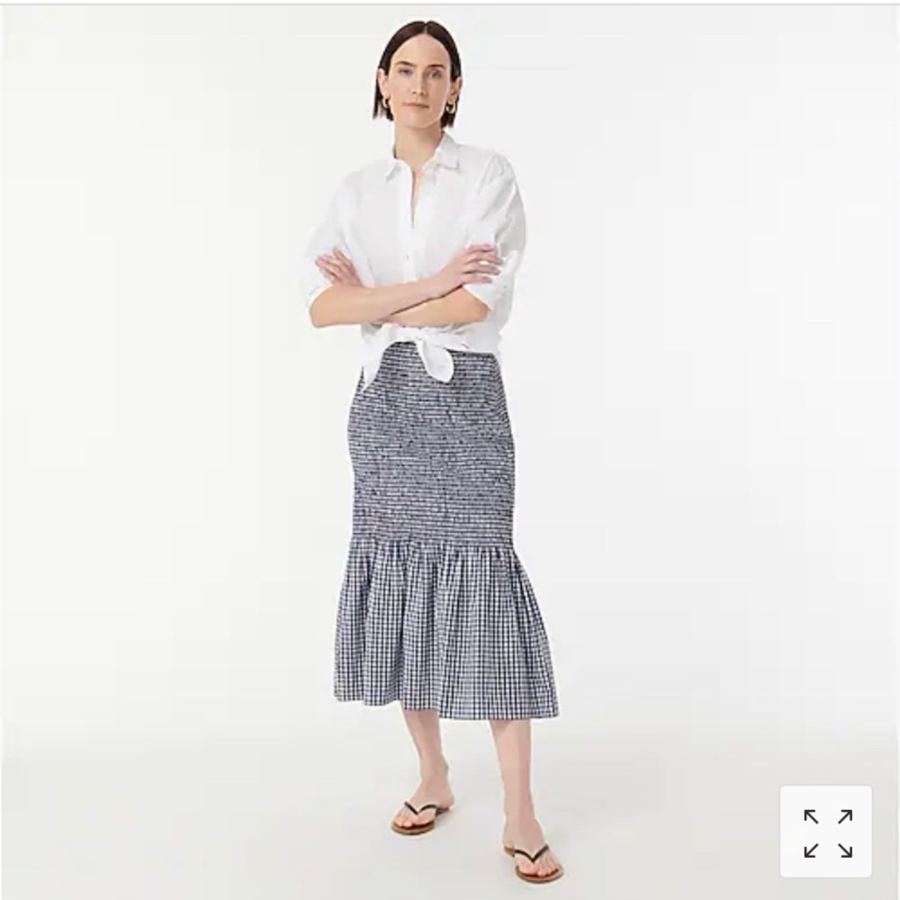 JCrew navy/white smocked gingham skirt NWT